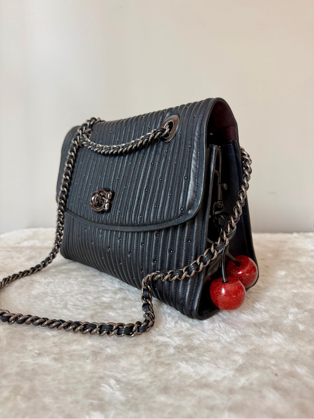 Coach Calf Black Leather Parker bag and charm